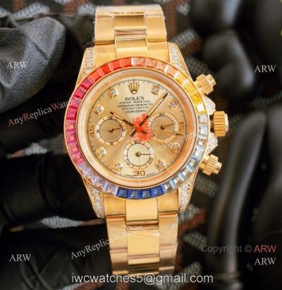 Fake Rolex Daytona Rainbow Bezel Yellow Gold Automatic Watch 43mm watches