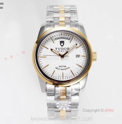Swiss Replica Tudor Glamour Day Date 39mm White Dial Watch With Stick Markers watches