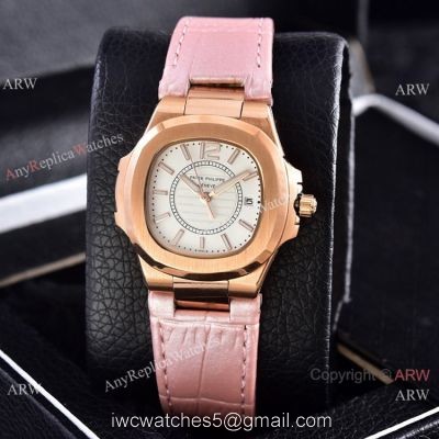 Copy Patek Philippe Nautilus Quartz Watches Rose Gold Women Size watches