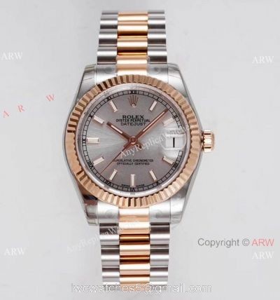 Swiss Clone Rolex Datejust 31mm Watch Two Tone Rose Gold Gray Dial watches