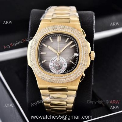 Clone Patek Philippe Nautilus Yellow Gold Diamond Bezel Chronograph Watches watches