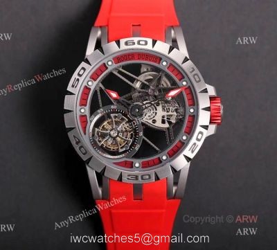 Swiss Replica Roger Dubuis Excalibur Spider Tourbillon Skeleton Watch With Red Rubber Band watches