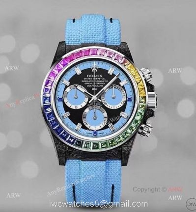 High End Replica Rolex DIW Rainbow Daytona Blue Nylon Strap Swiss Quartz Watch watches