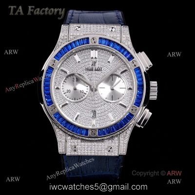 45mm Hublot Big Bang Blue Diamond Bezel Iced Out Watch For Men Best Swiss Made watches
