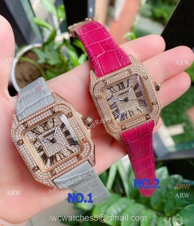 Luxury Copy Cartier Santos de Quartz Watches Rose Gold Diamond watches