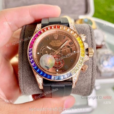 Replica Rolex Daytona Rubber Strap Chocolate Dial Rainbow Bezel 40mm watches