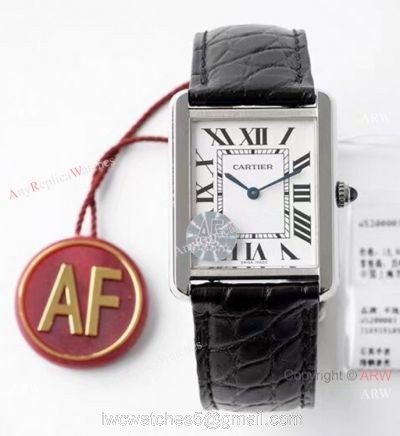 New! Swiss Cartier Tank Solo AF Factory Quartz Watch SS Black Leather Strap watches