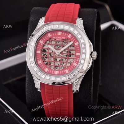 Copy Patek Philippe Aquanaut Watches Hollow Face Silver Diamond Bezel watches
