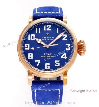 Swiss Replica Zenith Pilot Type 20 Extra Special Watch Bronze Case Blue Dial watches