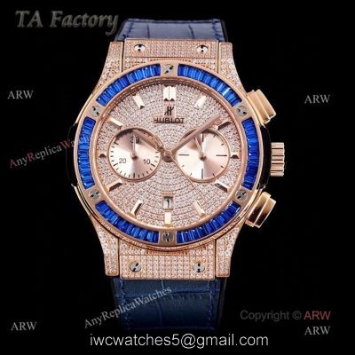 Hublot Big Bang Rose Gold Diamonds Swiss Replica Watches With Blue Diamond Bezel watches