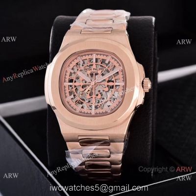 Faux Patek Philippe Nautilus Skeleton Dial Rose Gold Watches watches