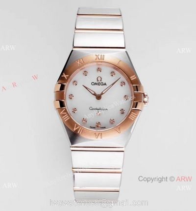 NEW! Swiss Copy Omega Constellation 28mm Quartz Watch 2-Tone Rose Gold watches