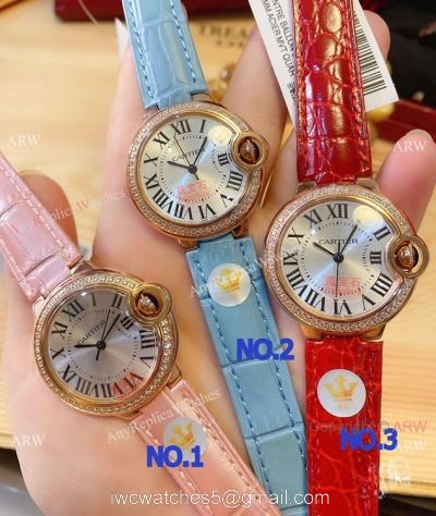 Copy Cartier Ballon Bleu De Leather Strap Watches 33mm Quartz watches
