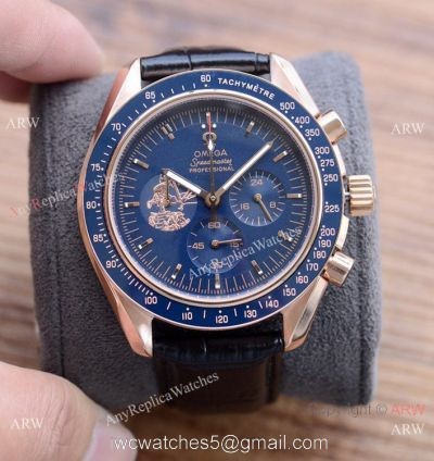 New! Copy Omega Speedmaster Apollo Chronograph Watch Black Leather Strap watches