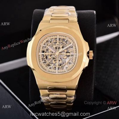 Faux Patek Philippe Nautilus Skeleton Watch Yellow Gold watches