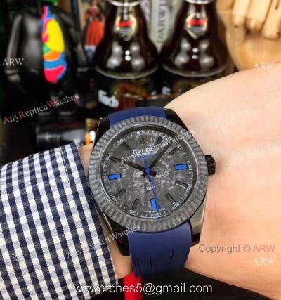 Replica Rolex Milgauss Watch Carbon fiber Dial Blue Rubber Strap 40mm watches