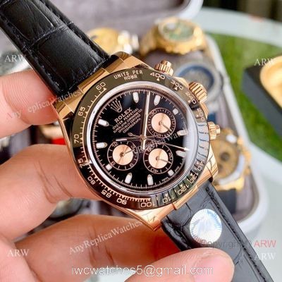 Copy Rolex Rose Gold Daytona Watch Leather Strap 40mm watches