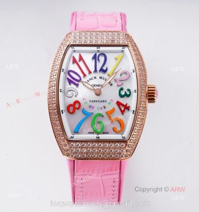 New Franck Muller Vanguard 32 Replica Ladies Watch With Pink Leather Strap watches