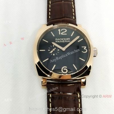 Copy Panerai Radiomir Rose Gold Brown Leather Strap Watch watches