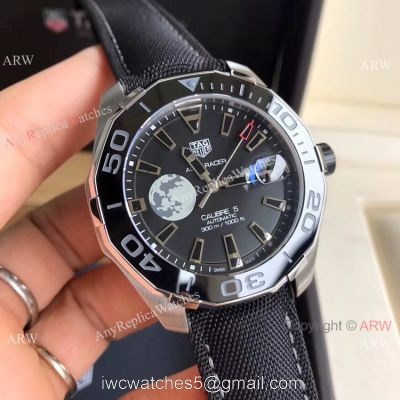 Super Clone TagHeuer Aquaracer Calibre 5 Watch Black Leather Strap watches