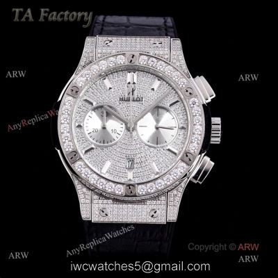 Swiss Replica Mens Hublot Big Bang Diamond Watches 45mm With Hublot Black Leather Strap watches