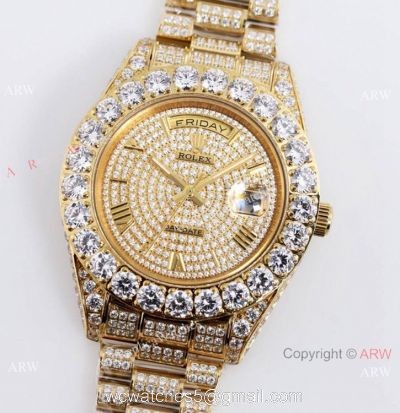 Replica Rolex New Oyster Perpetual Pearlmaster 39 Yellow Gold Watch Full Diamonds watches
