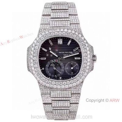 Iced Out Patek Philippe Nautilus Moon Phase Power Reserve 5712 Watch Swiss Grade Watch watches