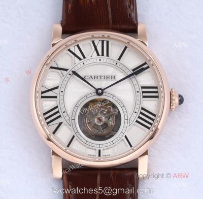 Best Version New Cartier Rotonde De Cartier Tourbillon Rose Gold Case White Roman Dial Replica Watch watches