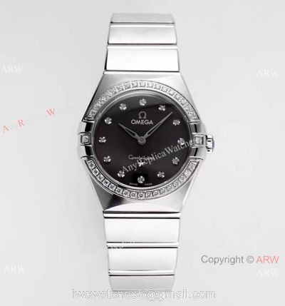 NEWEST! Swiss Copy Omega Constellation Gray Dial Diamond Bezel Watch 28mm Women watches