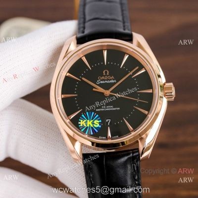 Copy Omega Seamaster Black Dial Rose Gold Watch Simple style watches