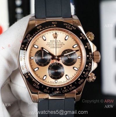 Wholesale Replica Rolex Daytona Rubber Strap Watch Rose Gold Chronogarph watches