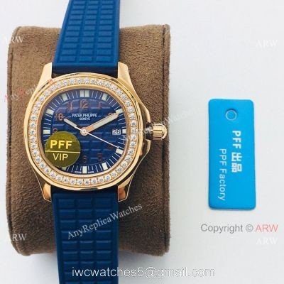 PFF Swiss Patek Philippe Aquanaut Luce Quartz Watch Blue Dial Diamond Bezel watches