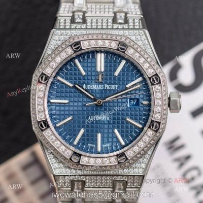 Iced Out Audemars Piguet 15400 Blue Dial Swiss 3120 Replica Watches 41mm watches