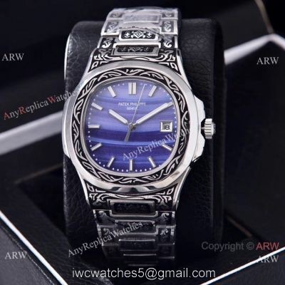 Clone Patek Philippe Nautilus Silver Tattoo Wrist Purple Dial 40mm watches