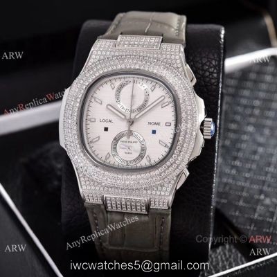 Japan Grade Patek Philippe Nautilus Diamonds Watches Gray Leather Strap watches