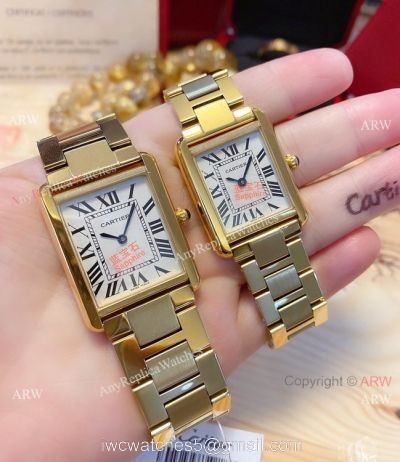 NEW! Replica Cartier Tank Solo Yellow Gold Couple Watches Quartz watches