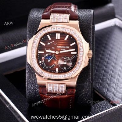 AAA Copy Patek Philippe Nautilus Power Reserve Watch Rose Gold Diamond Bezel watches