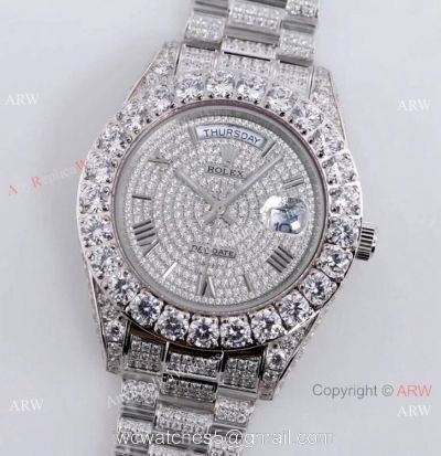 Iced Out Rolex New Oyster Perpetual Pearlmaster 39 Copy Watch Roman Markers watches