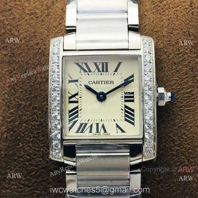 Super Clone Cartier Tank Francaise Cream Dial Diamond bezel Watch Quartz watches