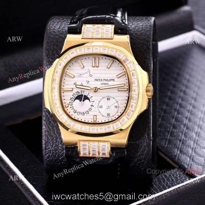 AAA Copy Patek Philippe Nautilus Yellow Gold Power Reserve Watches Diamond Bezel watches