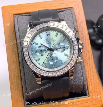 Clone Rolex Daytona Rubber Strap Glacier blue Dial Diamond Bezel watches