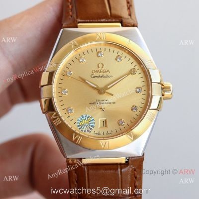 New! Swiss Replica Omega Constellation Gents 39mm Watches Gold Face Diamond Markers watches
