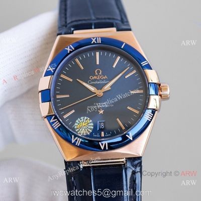 AAA Grade Swiss Replica Omega Constellation Gents Watch Rose Gold and Blue watches