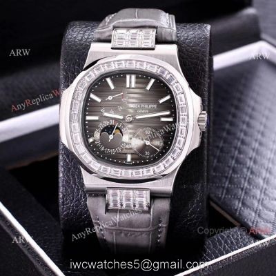 Clone Patek Philippe Nautilus Power Reserve Men Watches Diamond Bezel Gray Face watches