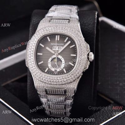Patek Philippe Annual Calendar Full Diamonds Watches Gray Gradient Face 41mm watches