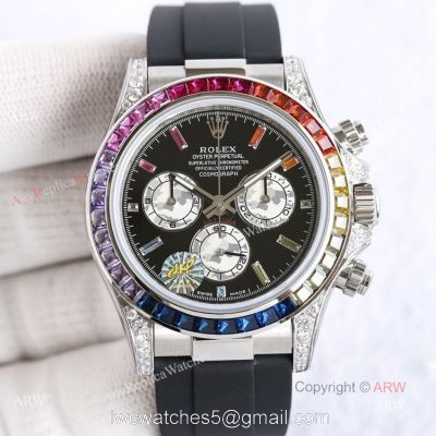 Grade 1A Replica Rolex Daytona Rainbow Stainless Steel Oysterflex Strap Watch Automatic watches