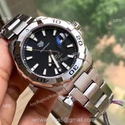 Super Clone Tag Heuer Aquaracer Calibre 5 Watch SS Black Dial Swiss Automatic watches