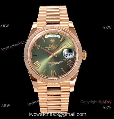 (GM) Swiss Replica Rolex Day-Date 40mm Watch Olive Green Dial Rose Gold watches