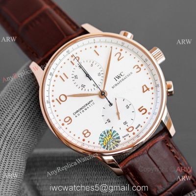 AAA Replica IWC Portuguese Rose Gold White Watches Swiss 7750 Chronograph watches