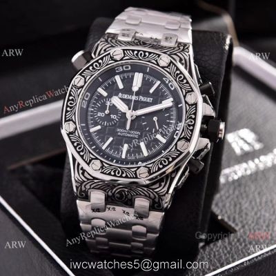 Copy Audemars Piguet Diver Silver Engraving Watches Chronograph 43mm watches